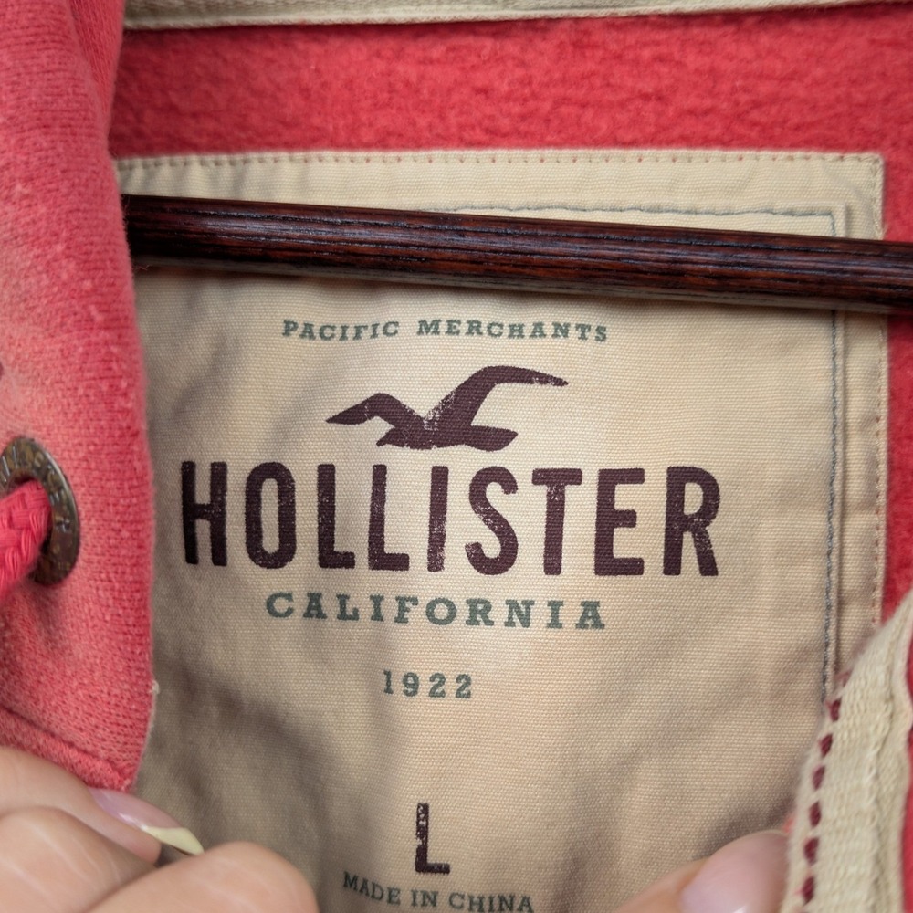 VTG Hollister Hoodie Men's L Red Faded Distressed Surf Skater Streetwear Y2K - Picture 3 of 8